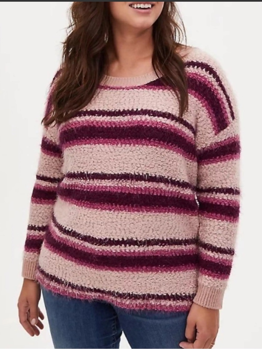 torrid Pink & Plum Bouclé Stripe Crewneck Sweater